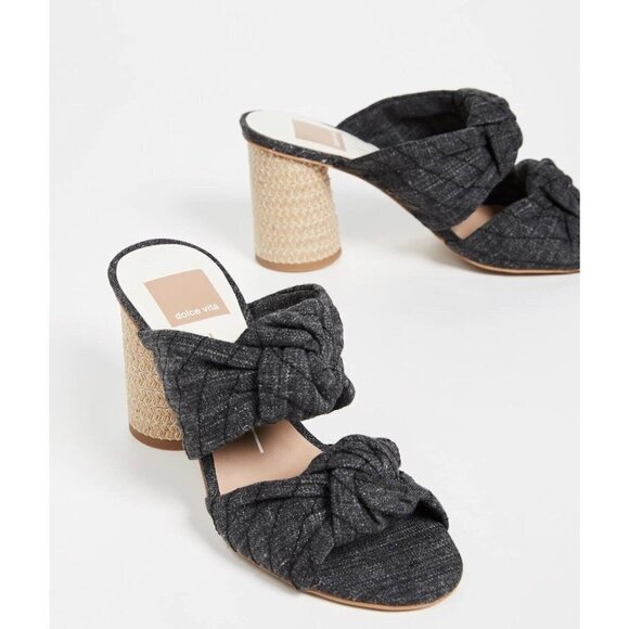 Dolce Vita Jene Double Strap Heeled Sandal Knotted Fabric Gray Slip On 7.5 New - Picture 2 of 8